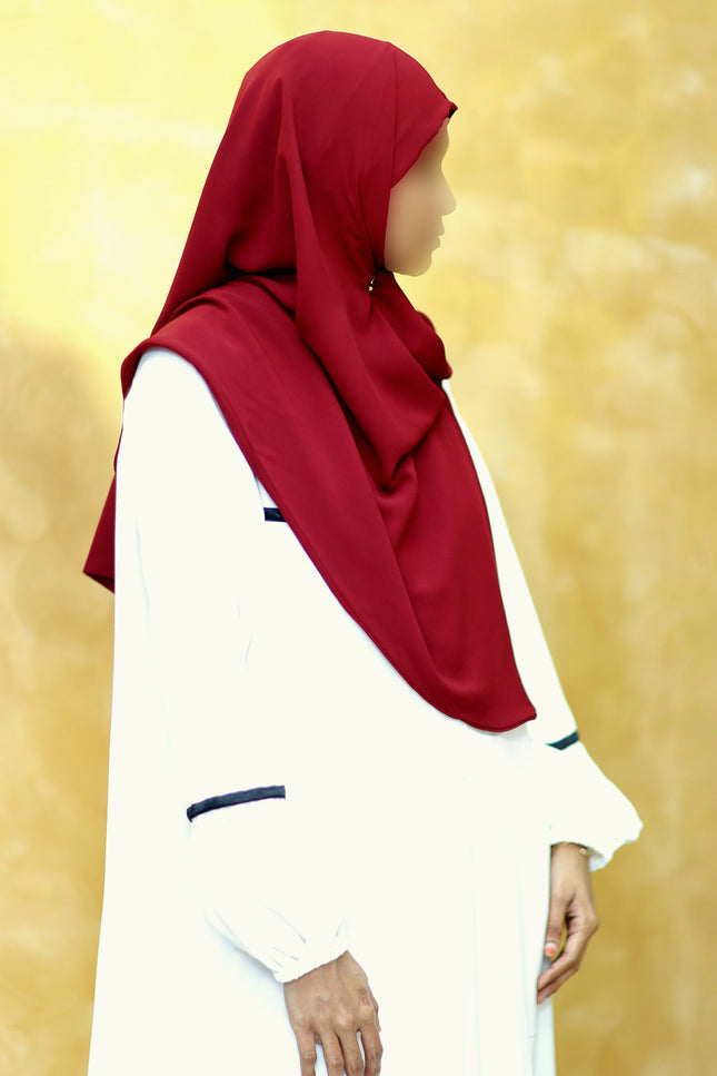 Maroon Instant Hijab With Zip | Double-Layer Korean Chiffon Veil | Luxe Everyday Modesty | Malaysian Hijab