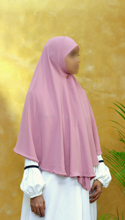 Blush Bloom – Powder Pink Instant Hijab with Zip Closure | Dual-Layer Imported Korean Chiffon | Flowy & Feminine | Malaysian Hijab