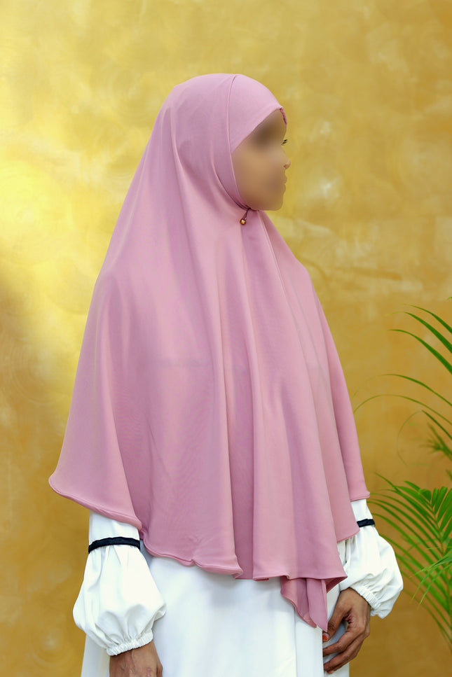 Blush Bloom – Powder Pink Instant Hijab with Zip Closure | Dual-Layer Imported Korean Chiffon | Flowy & Feminine | Malaysian Hijab