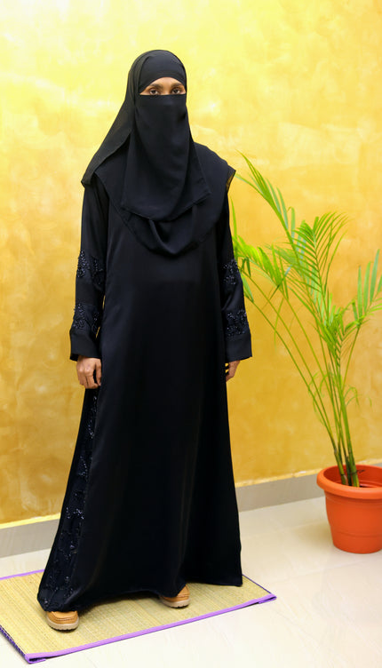 Hand Embroidered on Net  Premium Abaya for Women | Korean Nida | Elegant Islamic Dress India