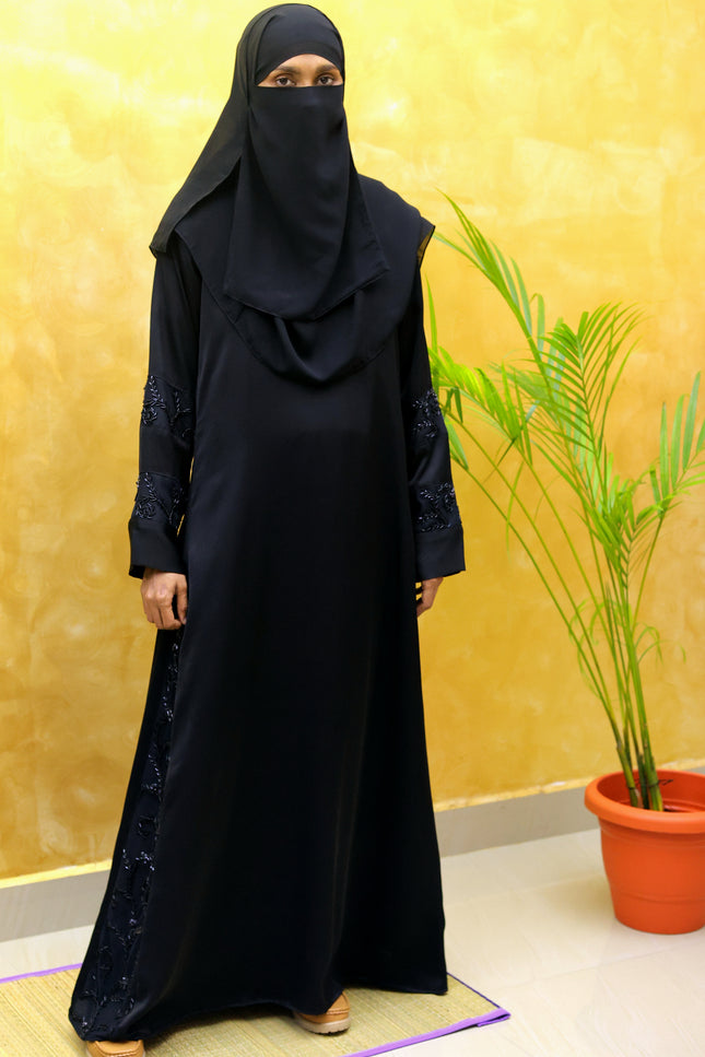 Hand Embroidered on Net  Premium Abaya for Women | Korean Nida | Elegant Islamic Dress India