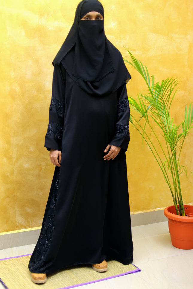 Hand Embroidered on Net  Premium Abaya for Women | Korean Nida | Elegant Islamic Dress India