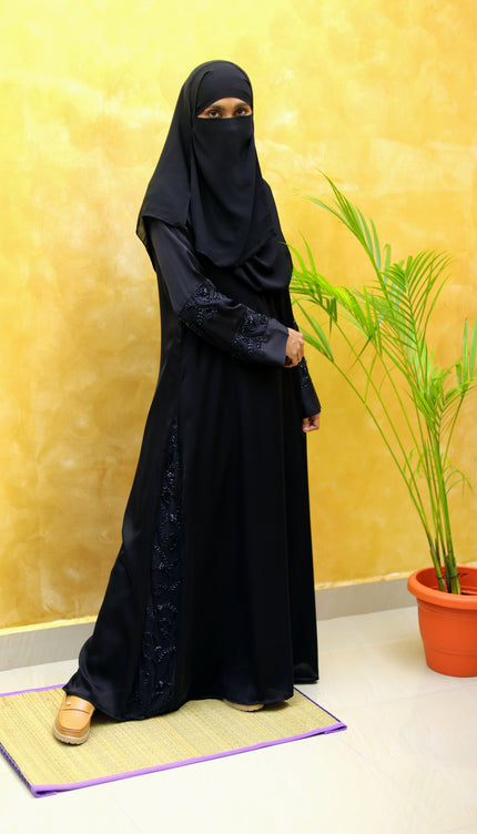 Hand Embroidered on Net  Premium Abaya for Women | Korean Nida | Elegant Islamic Dress India