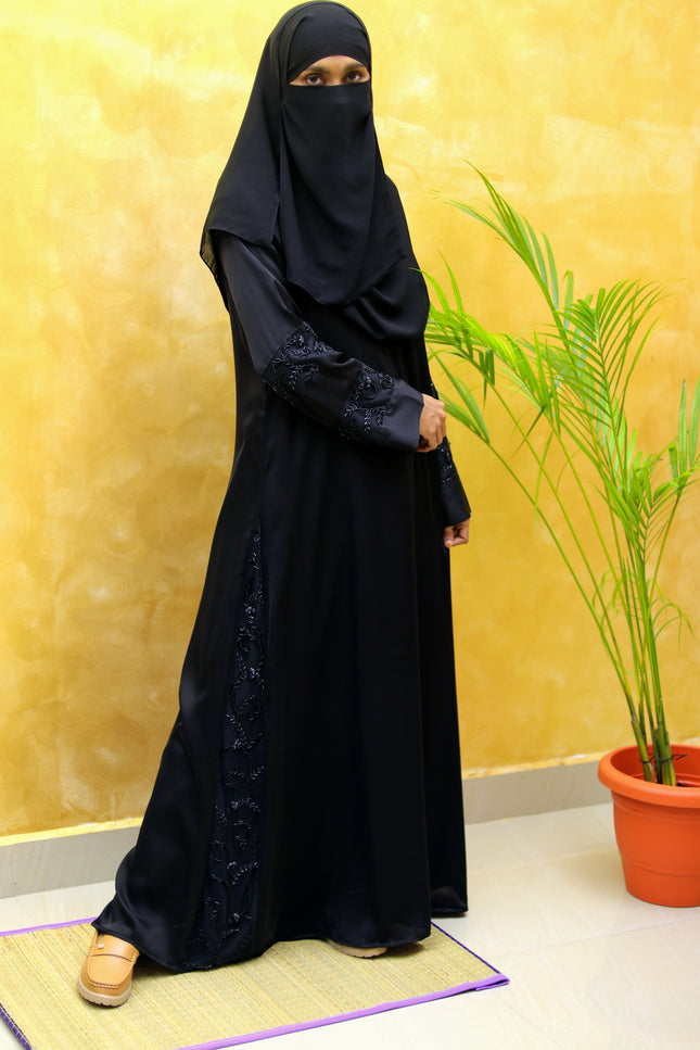 Hand Embroidered on Net  Premium Abaya for Women | Korean Nida | Elegant Islamic Dress India