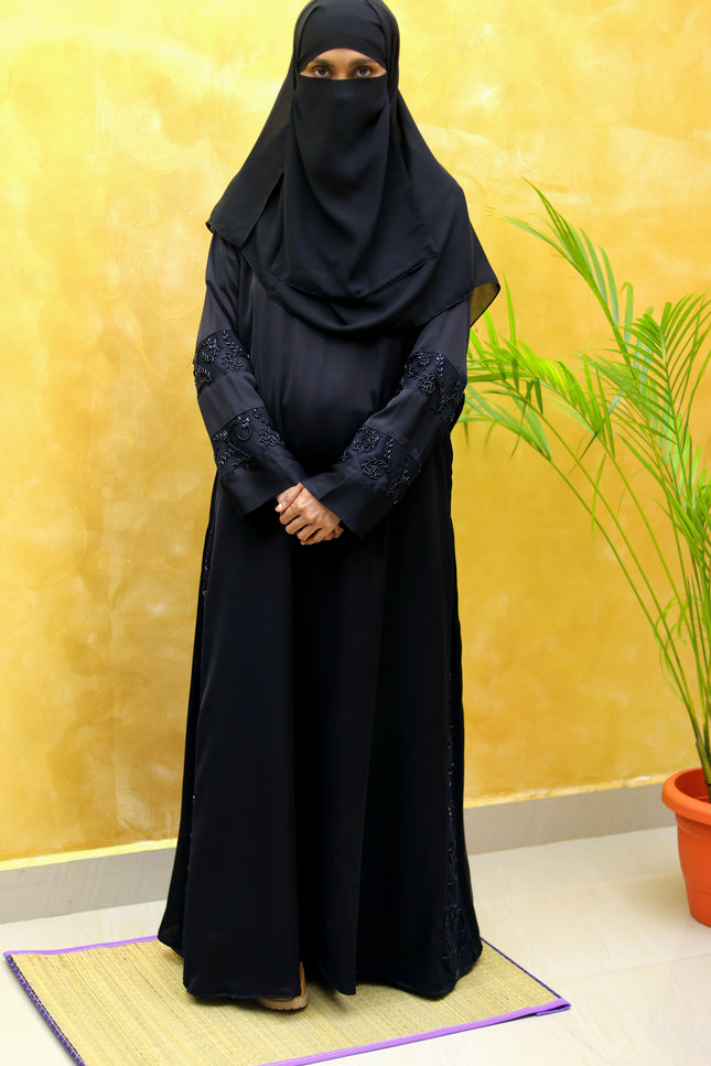 Hand Embroidered on Net  Premium Abaya for Women | Korean Nida | Elegant Islamic Dress India