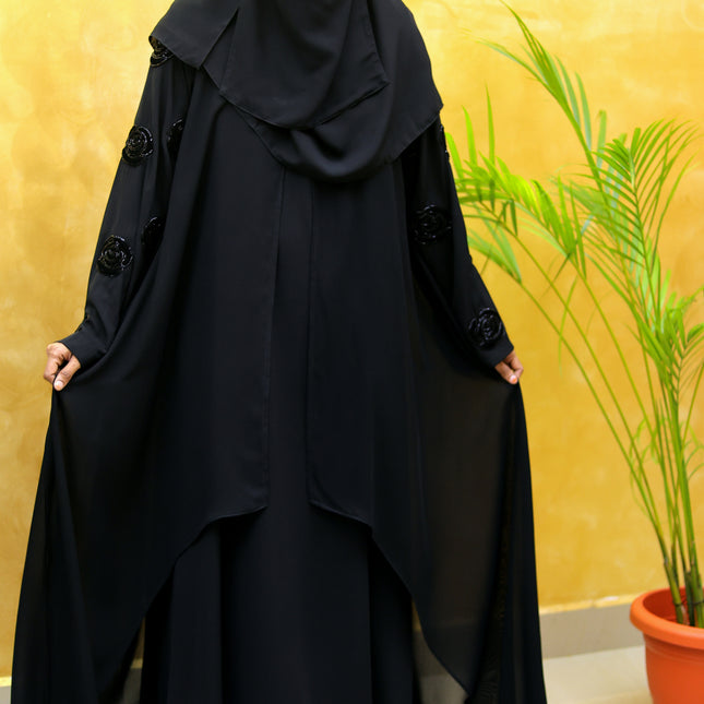 Velvet Rose-Sleeve Collage Abaya