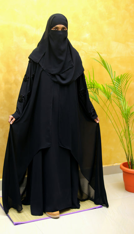Velvet Rose-Sleeve Collage Abaya