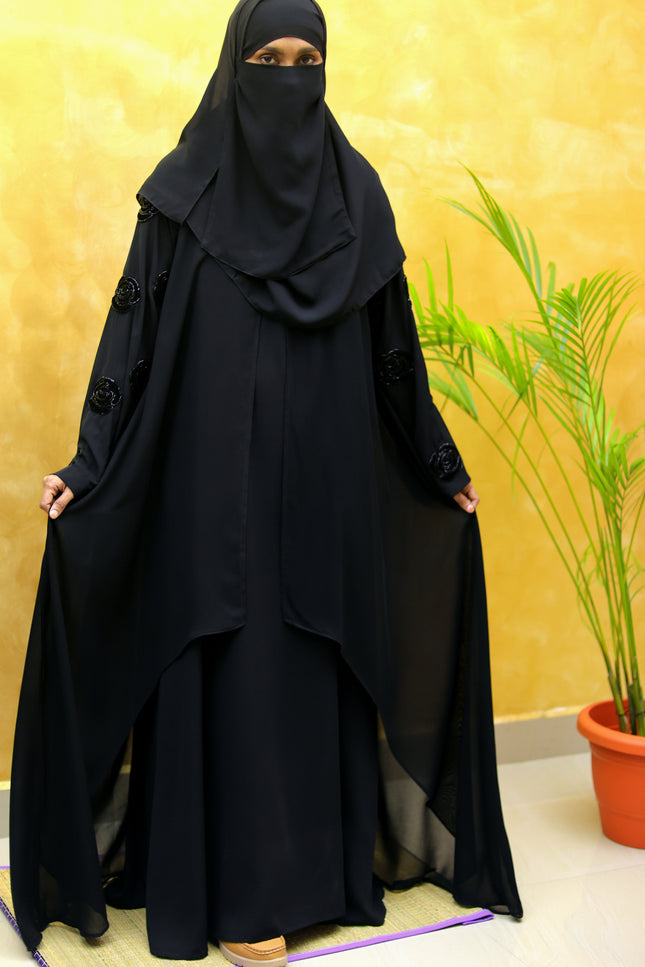 Velvet Rose-Sleeve Collage Abaya