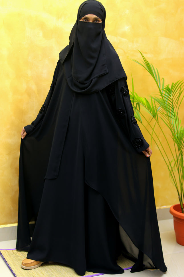 Velvet Rose-Sleeve Collage Abaya