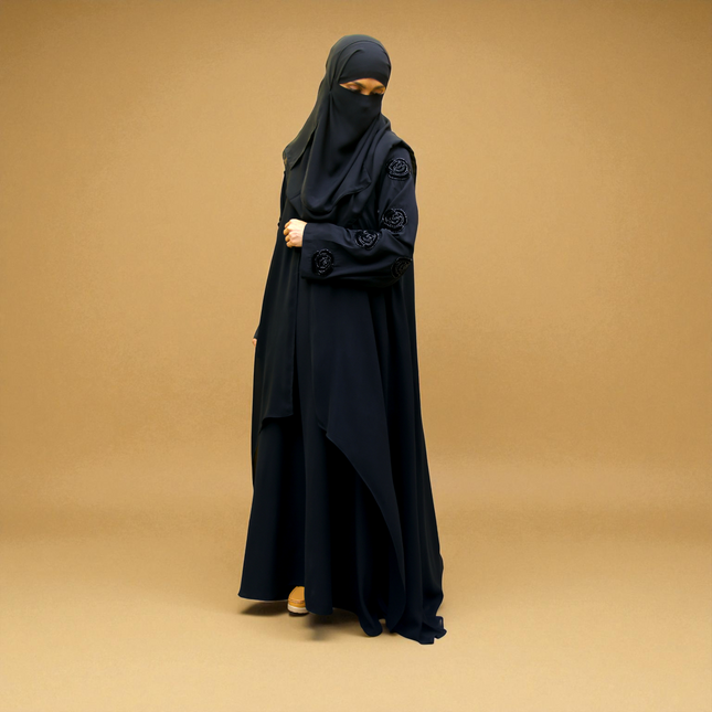 Velvet Rose-Sleeve Collage Abaya