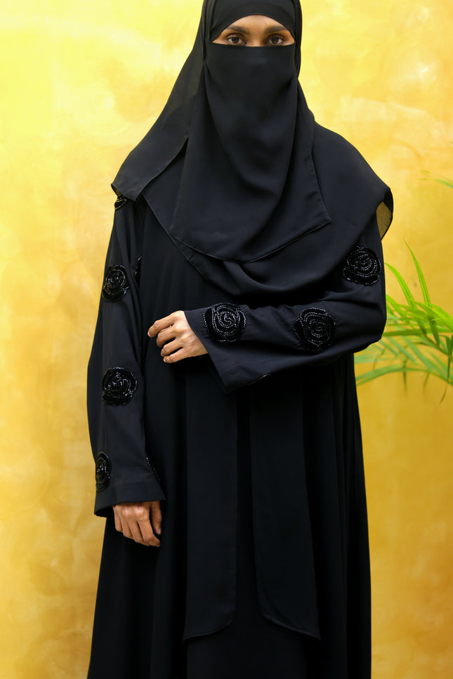 Velvet Rose-Sleeve Collage Abaya