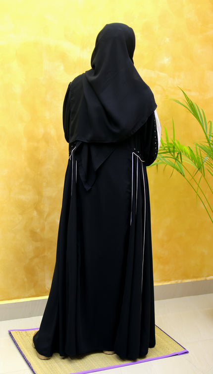 Black Abaya with White Contrast Embroidery