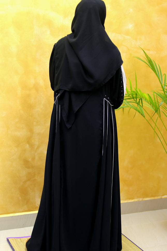 Black Abaya with White Contrast Embroidery