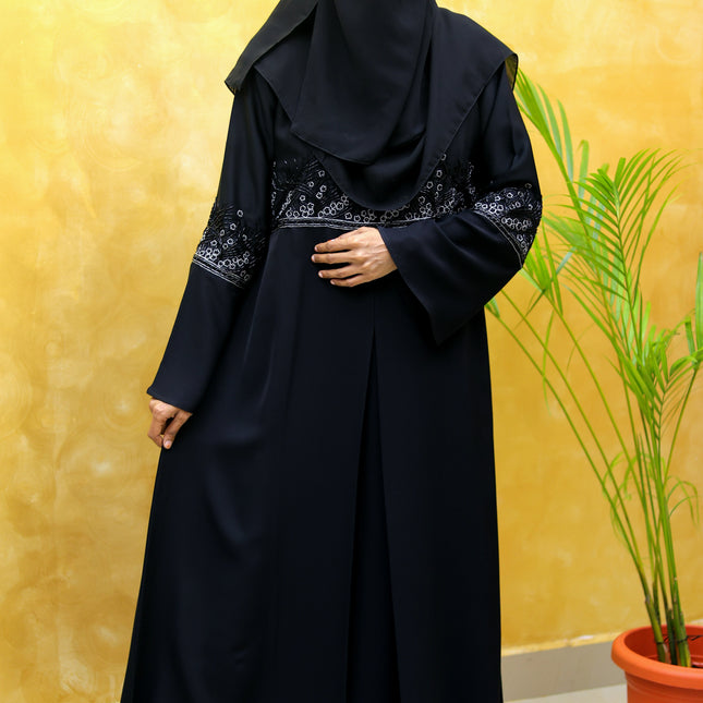 Black A-Line Abaya with Heavy Embroidery | Luxury Korean Nida