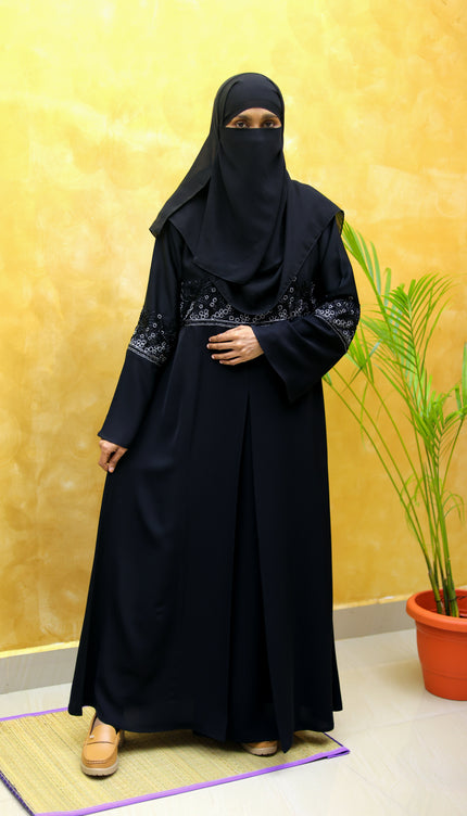 Black A-Line Abaya with Heavy Embroidery | Luxury Korean Nida