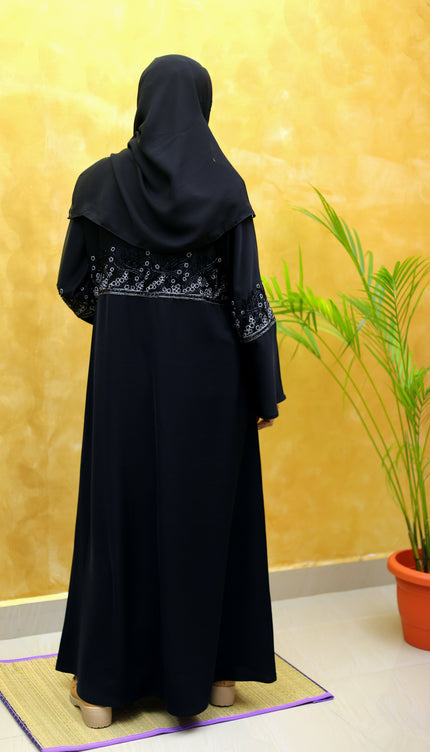 Black A-Line Abaya with Heavy Embroidery | Luxury Korean Nida