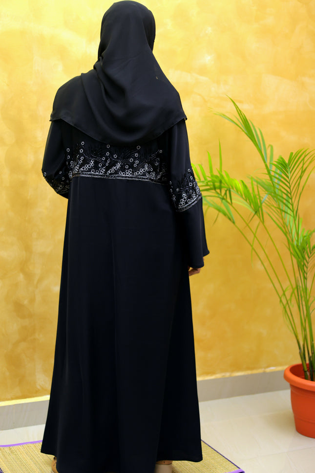 Black A-Line Abaya with Heavy Embroidery | Luxury Korean Nida