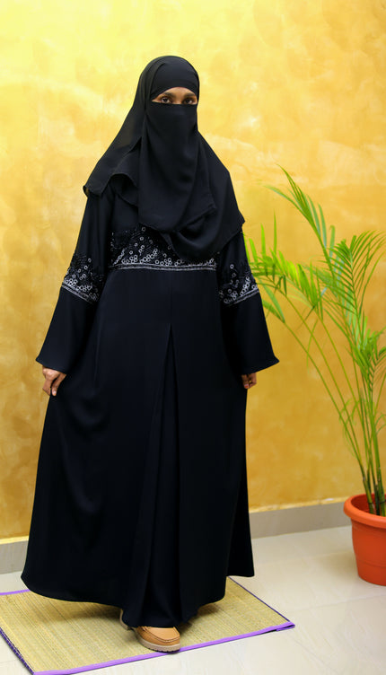 Black A-Line Abaya with Heavy Embroidery | Luxury Korean Nida