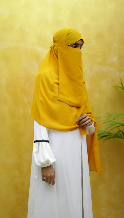 Hijab with Nose Piece – Mustard Yellow | Pre-Stitched Chiffon Hijab