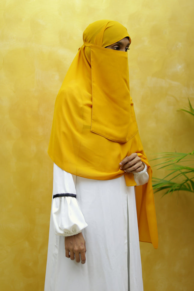 Hijab with Nose Piece – Mustard Yellow | Pre-Stitched Chiffon Hijab