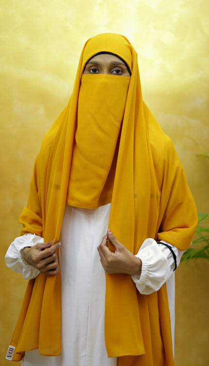 Instant Chiffon Hijab – Plain Mustard Yellow Shawl Head Scarf