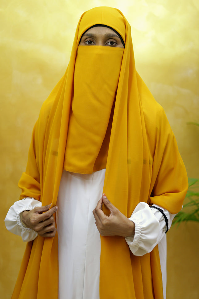 Instant Chiffon Hijab – Plain Mustard Yellow Shawl Head Scarf