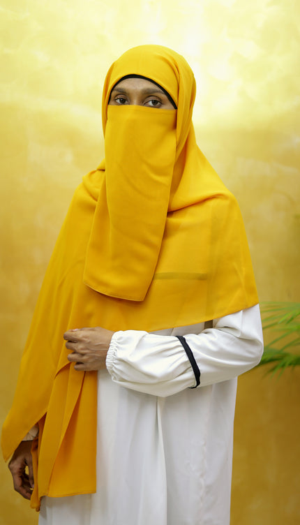 Instant Chiffon Hijab – Plain Mustard Yellow Shawl Head Scarf