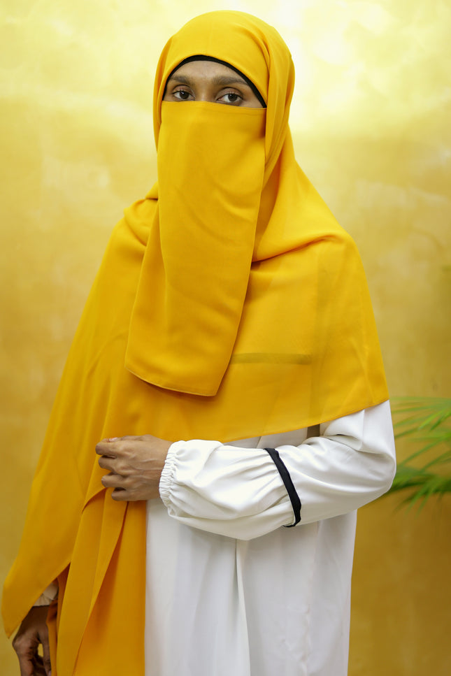 Instant Chiffon Hijab – Plain Mustard Yellow Shawl Head Scarf