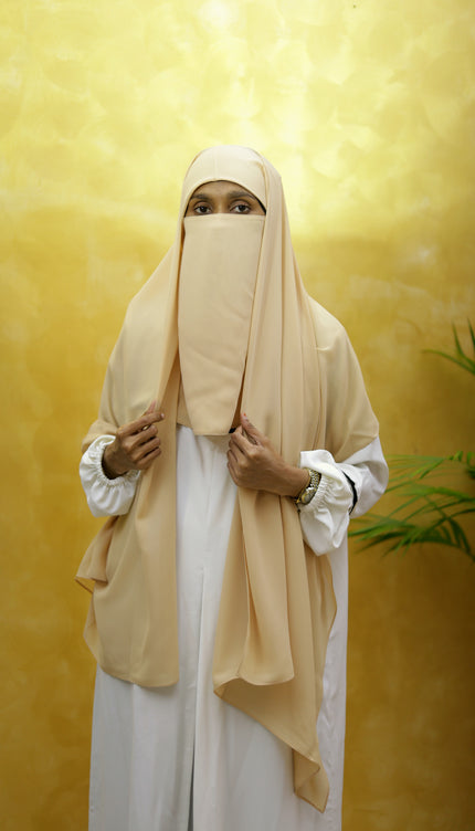 Instant Chiffon Hijab – Plain Beige Shawl Head Scarf