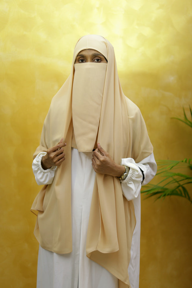 Instant Chiffon Hijab – Plain Beige Shawl Head Scarf