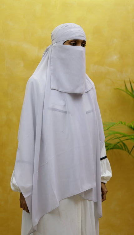 Hijab cum Niqab – Elegant Gray | Modest Slip-On Shawl with Face Veil