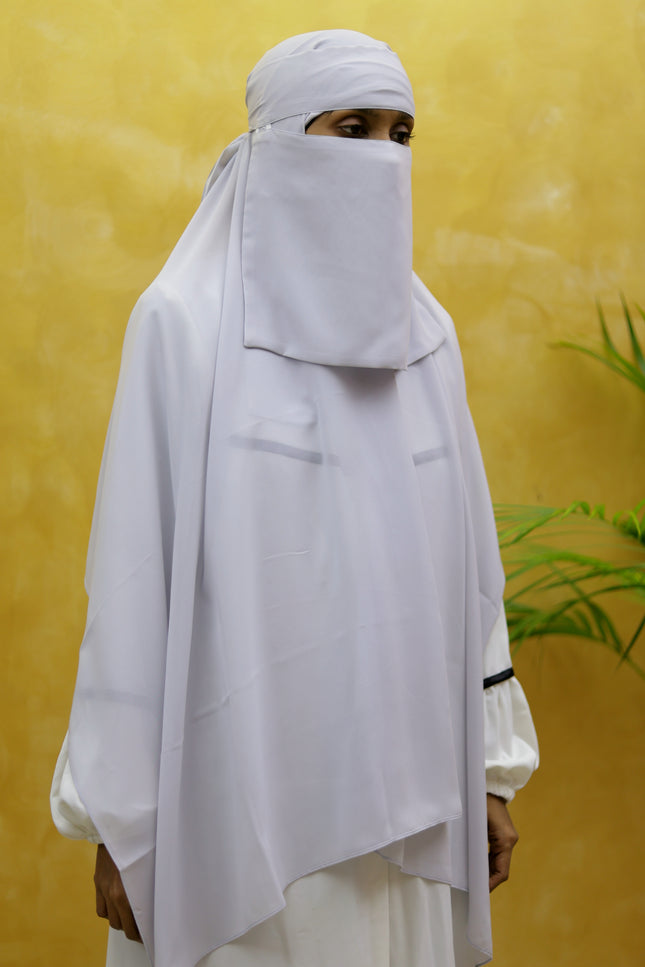 Hijab cum Niqab – Elegant Gray | Modest Slip-On Shawl with Face Veil