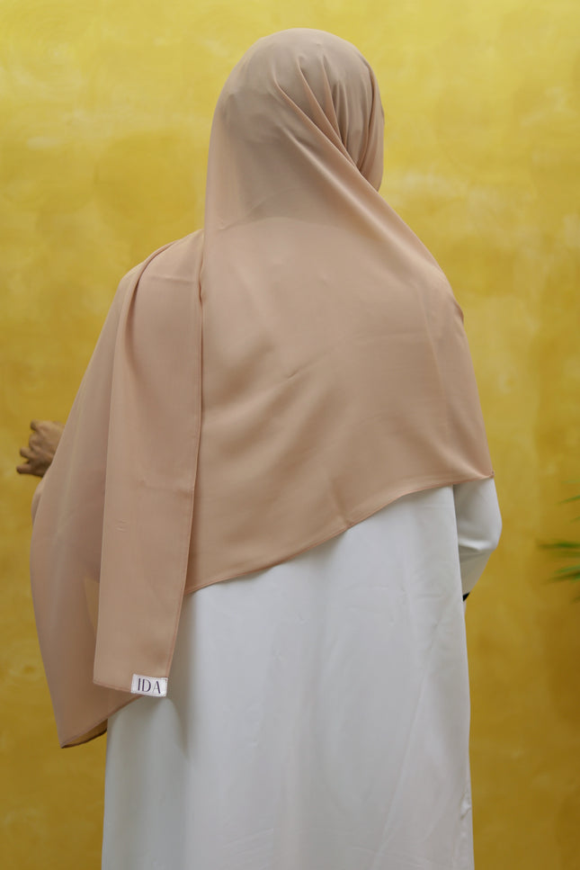 Hijab with Nose Piece – Coffee Brown | Pre-Stitched Chiffon Hijab