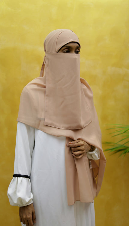 Hijab cum Niqab – Coffee Brown | Slip-On Modest Shawl with Face Cover
