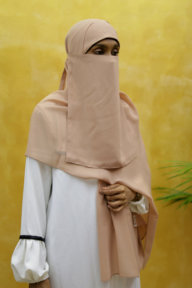 Hijab with Nose Piece – Coffee Brown | Pre-Stitched Chiffon Hijab