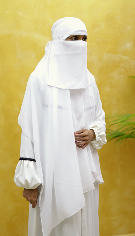 Hijab cum Niqab – Pure White | Slip-On Modest Head Scarf with Built-in Niqab