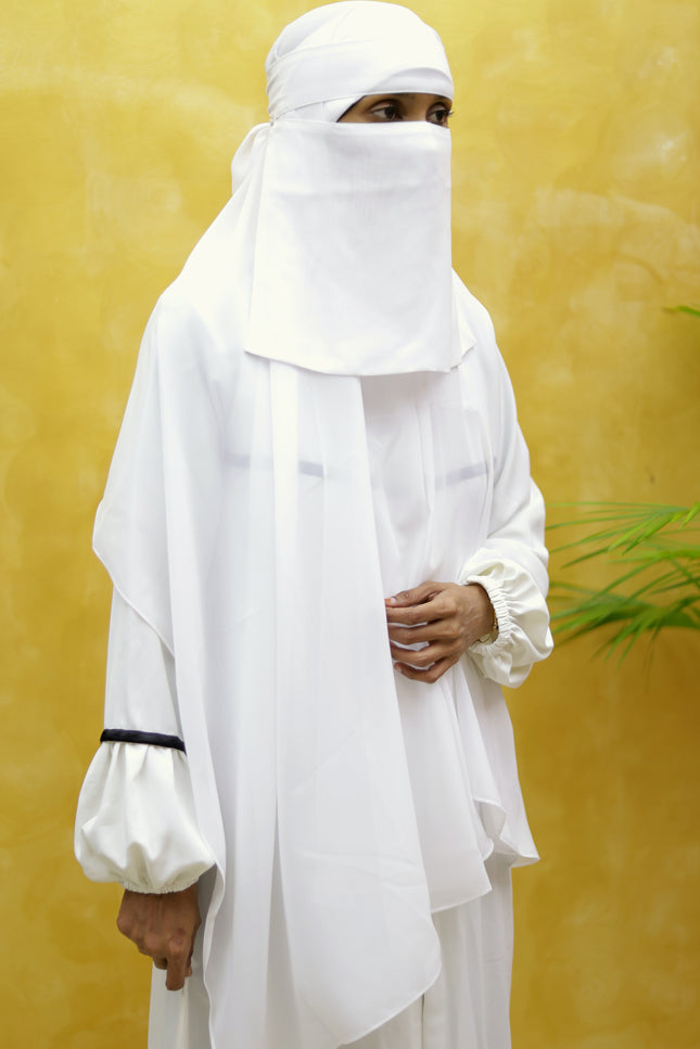 Hijab cum Niqab – Pure White | Slip-On Modest Head Scarf with Built-in Niqab