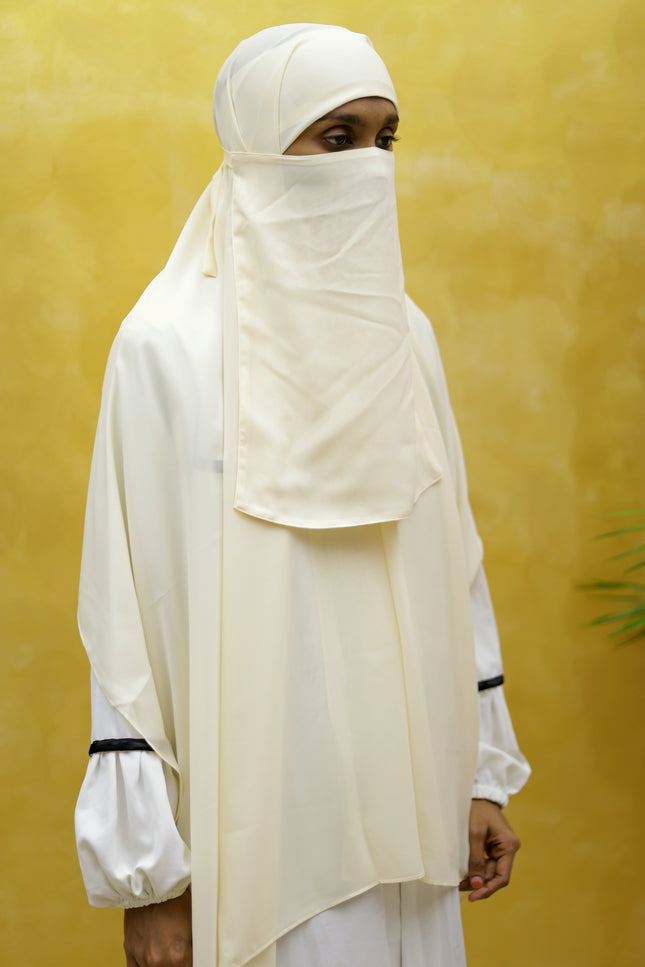 Hijab with Nose Piece – Off White | Ready-to-Wear Chiffon Hijab