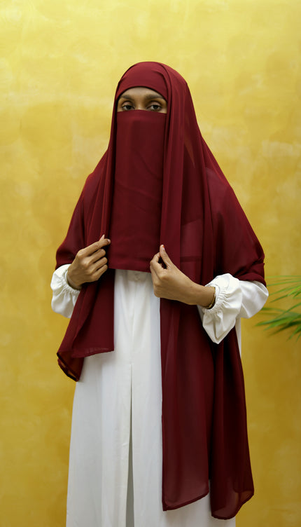 Instant Chiffon Hijab – Plain Maroon Shawl Head Scarf