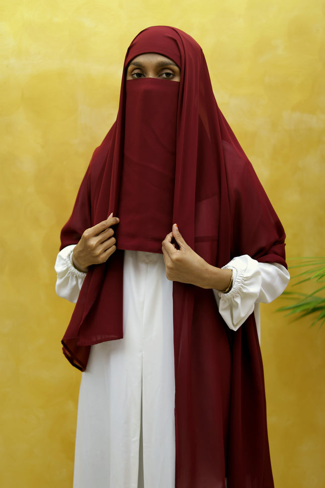Instant Chiffon Hijab – Plain Maroon Shawl Head Scarf