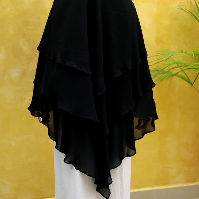 Black Triple‑Layer Wool‑Soft Korean Chiffon Khimar