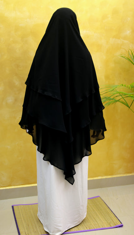 Black Triple‑Layer Wool‑Soft Korean Chiffon Khimar