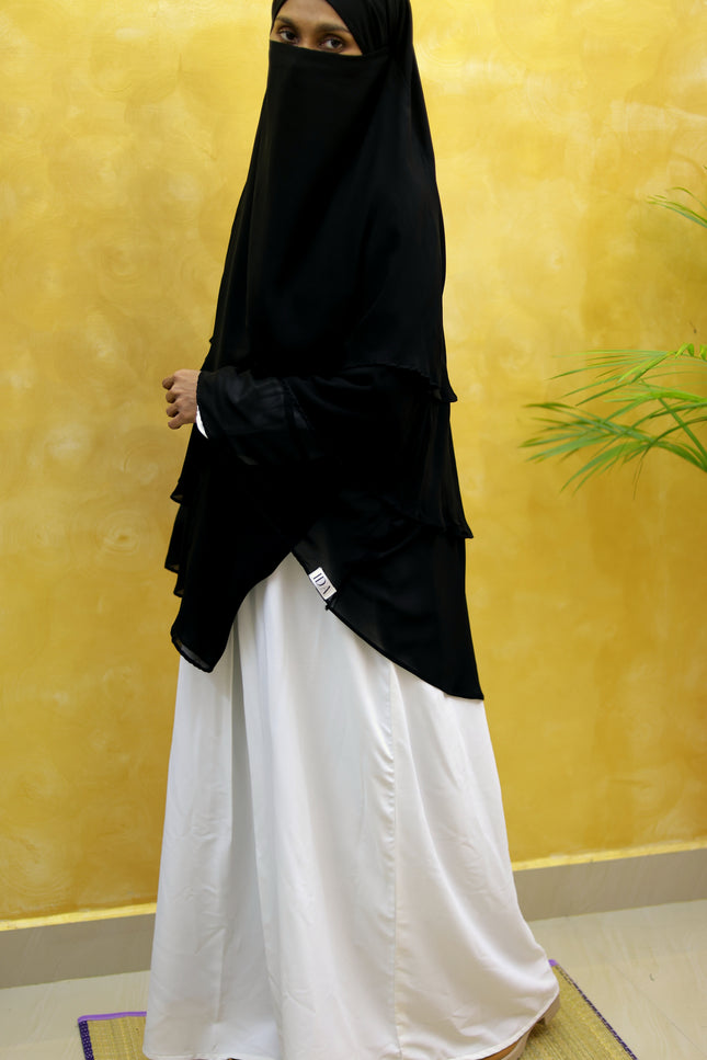 Black Triple‑Layer Wool‑Soft Korean Chiffon Khimar