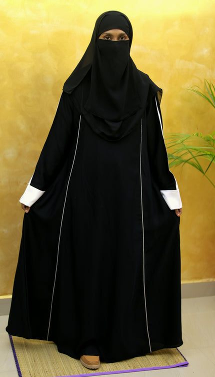 White Sleeves Daily wear Abaya using Imported Korean Nida