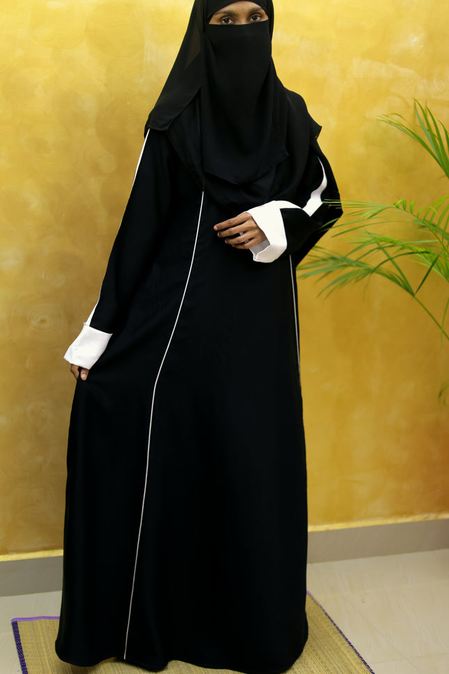 White Sleeves Daily wear Abaya using Imported Korean Nida