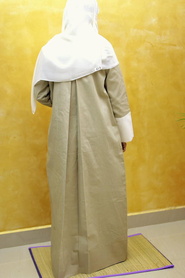 Gray A‑Line Linen Abaya with Plain Sleeves