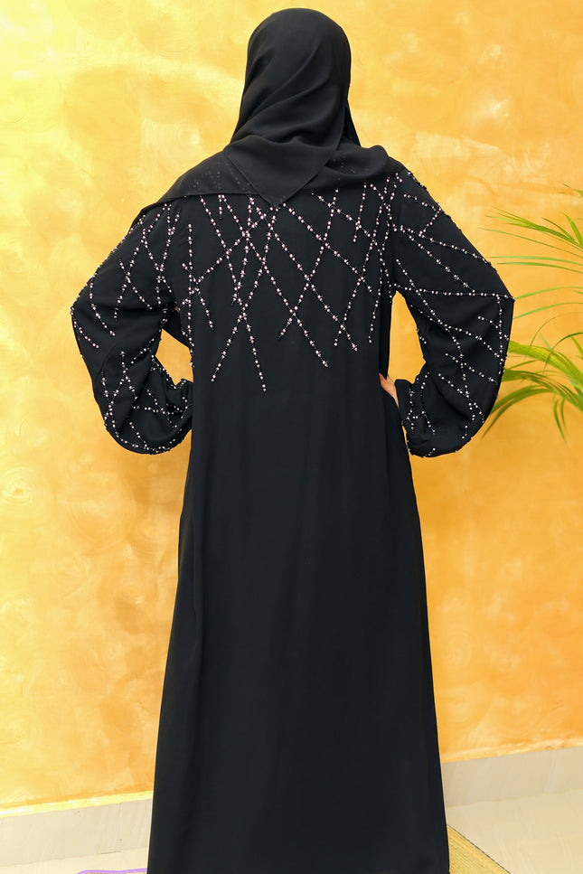 Black A-Line Abaya with Abstract Embroidery| Premium Modestwear