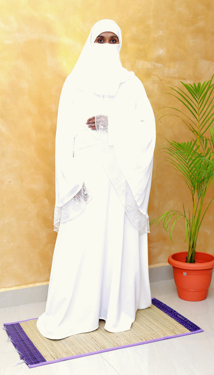 White Royal Embroidered Cape Princess Abaya | Luxe Bridal & Eid Wear