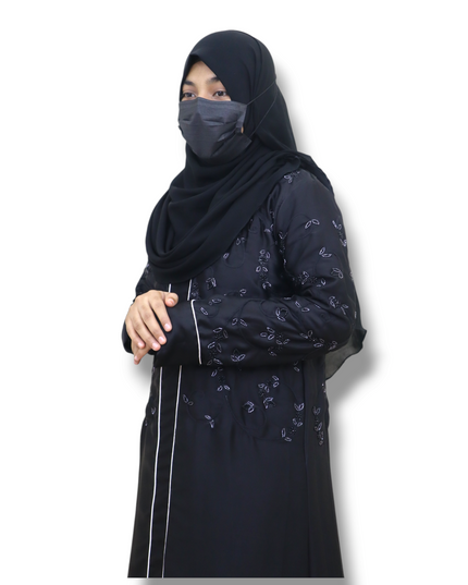 Black Kudi Pattern Heavy Bead Embroidered Front Closed Abaya – Using Imported Korean Nida