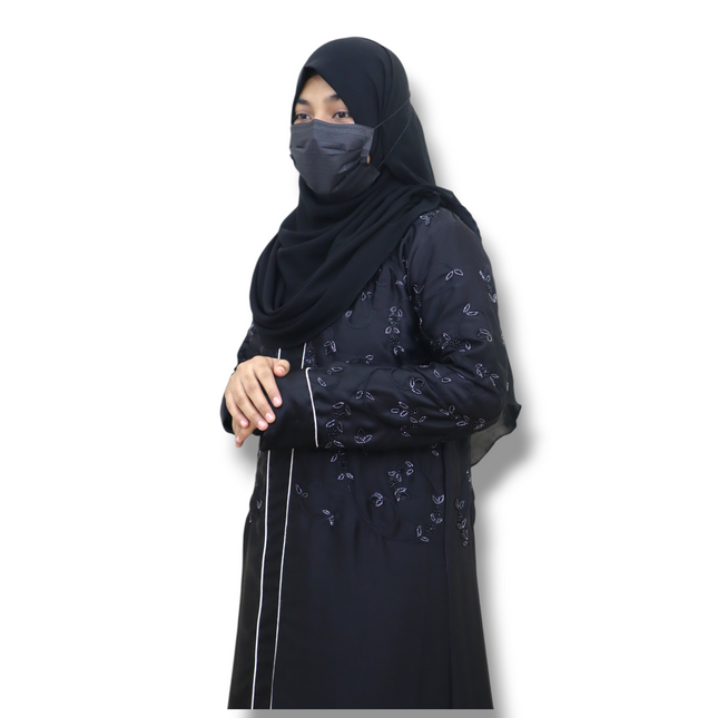 Black Kudi Pattern Heavy Bead Embroidered Front Closed Abaya – Using Imported Korean Nida